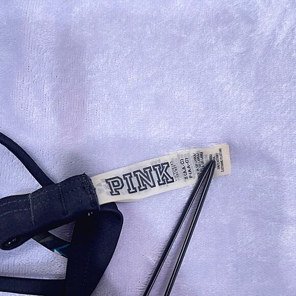 PINK VICTORIAS SECRET Swim Mosaic Triangle Bikini Top Black Womens Small AA-C - Picture 3 of 3